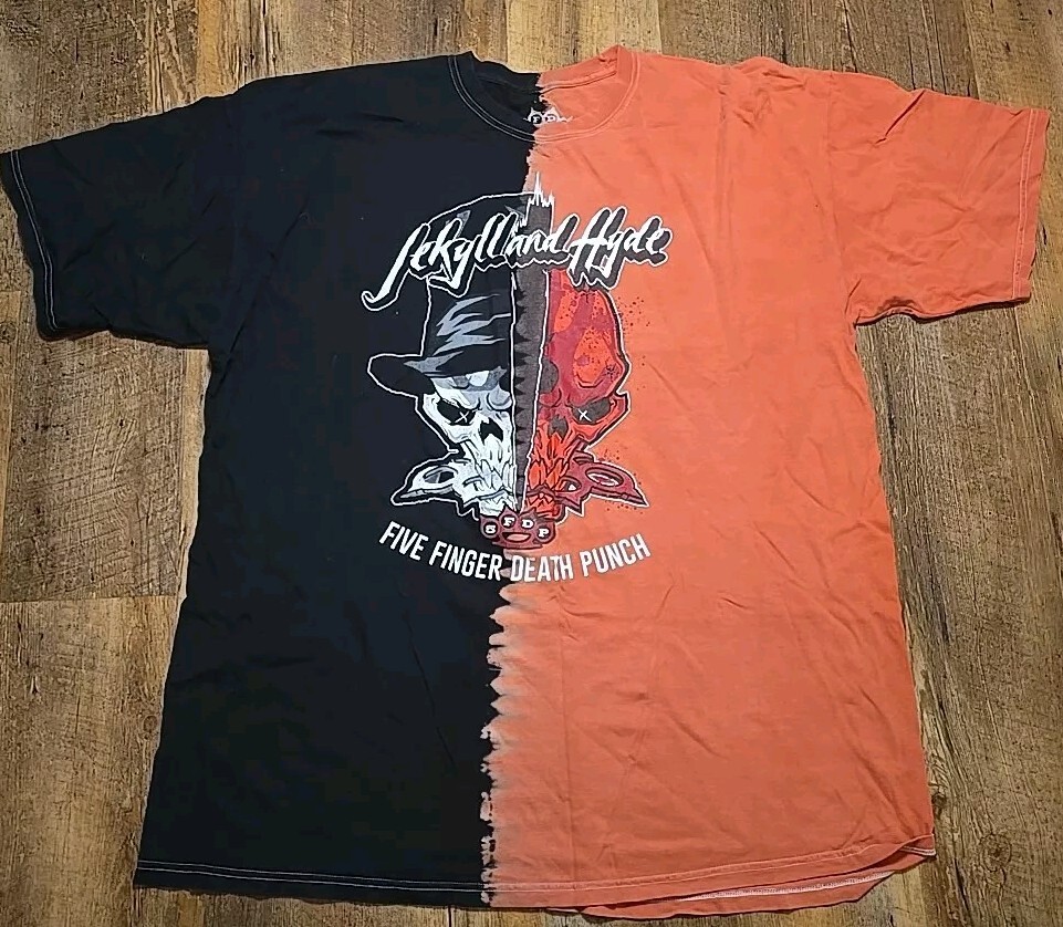 Five Finger Death Punch Black Orange Split Jekyll and Hyde 5FDP XL XLarge gallery