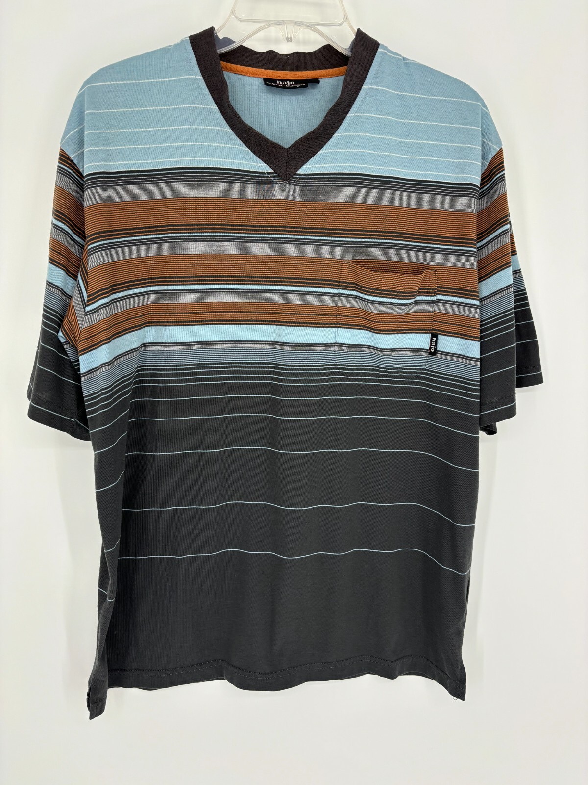 Hajo Klima Komfort Blue White Orange Gray Short Sleeve T-Shirt Men’s Size Medium