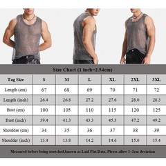 Glitter Sheer See Through Fishnet Tank Top for Men Sexy Mesh Vest Grey