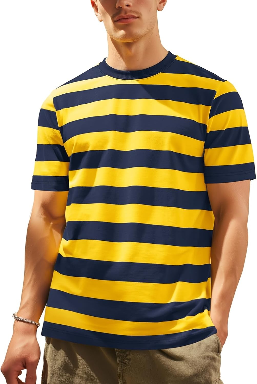 Mens Short Sleeve Striped T Shirt Casual Cotton Stretch Tee for Summer Layering gallery
