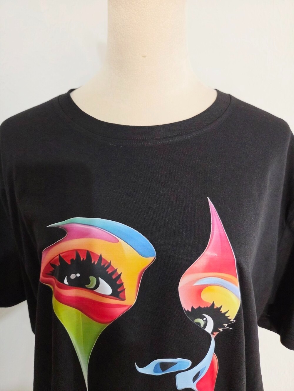 Black Graphic Tee with Colorful Abstract Face, Size XL, NWOT gallery