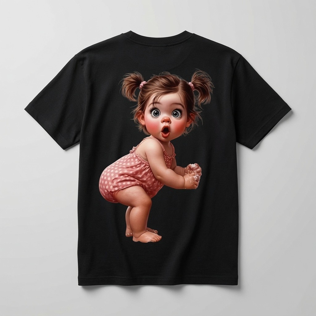 Cute Baby Girl Pigtails Funny Back Print T-Shirt - Adorable Toddler Graphic Tee gallery