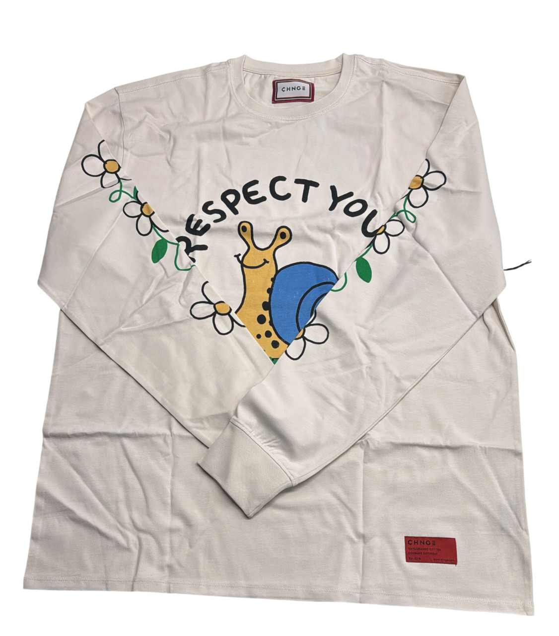 CHNGE Men's Respect Mental Health Crew Neck Cuff Long Sleeve T-Shirt, Cream, 3XL gallery