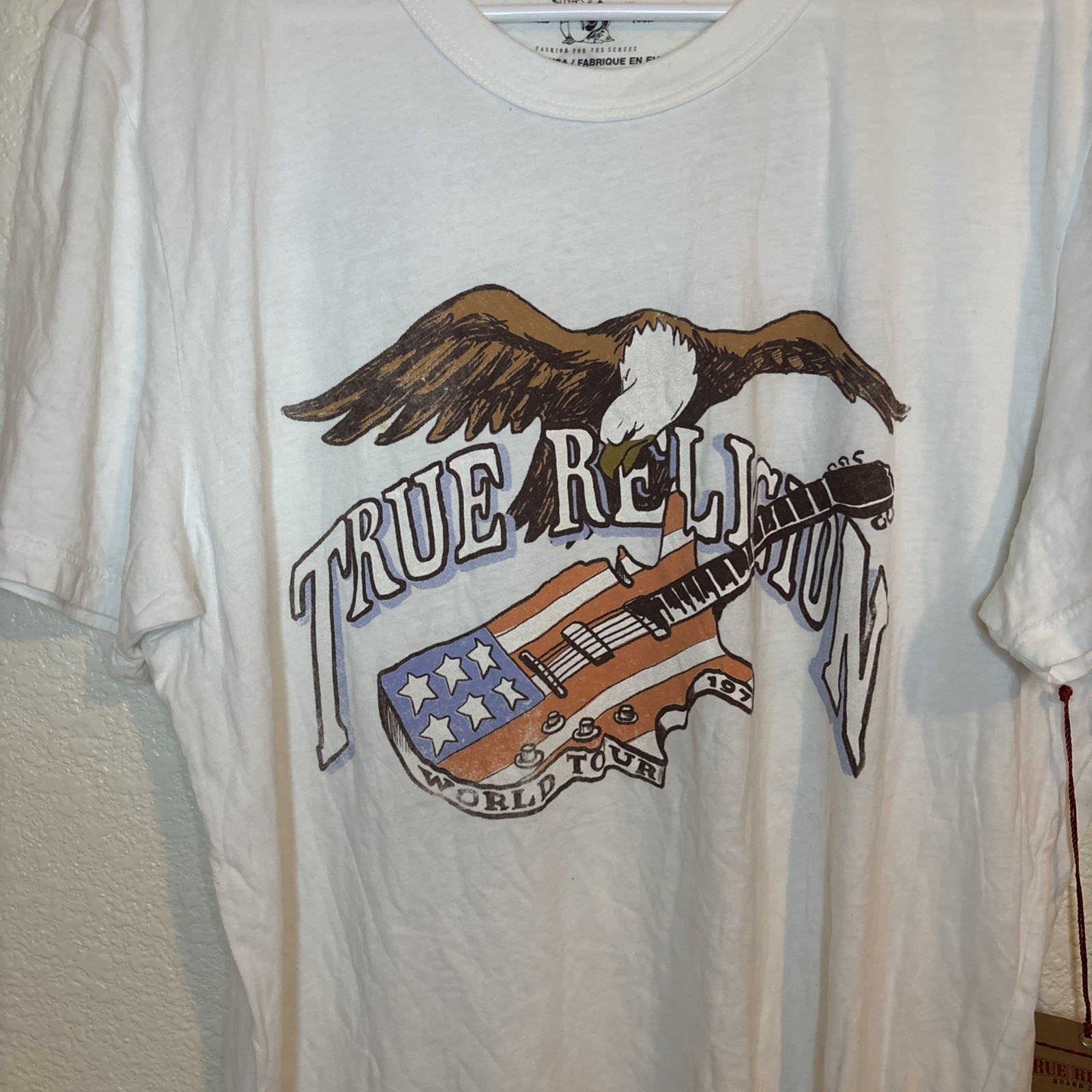 True Religion T Shirt Guitar Bald Eagle World Tour 1971 Rock & Roll Festival XL gallery