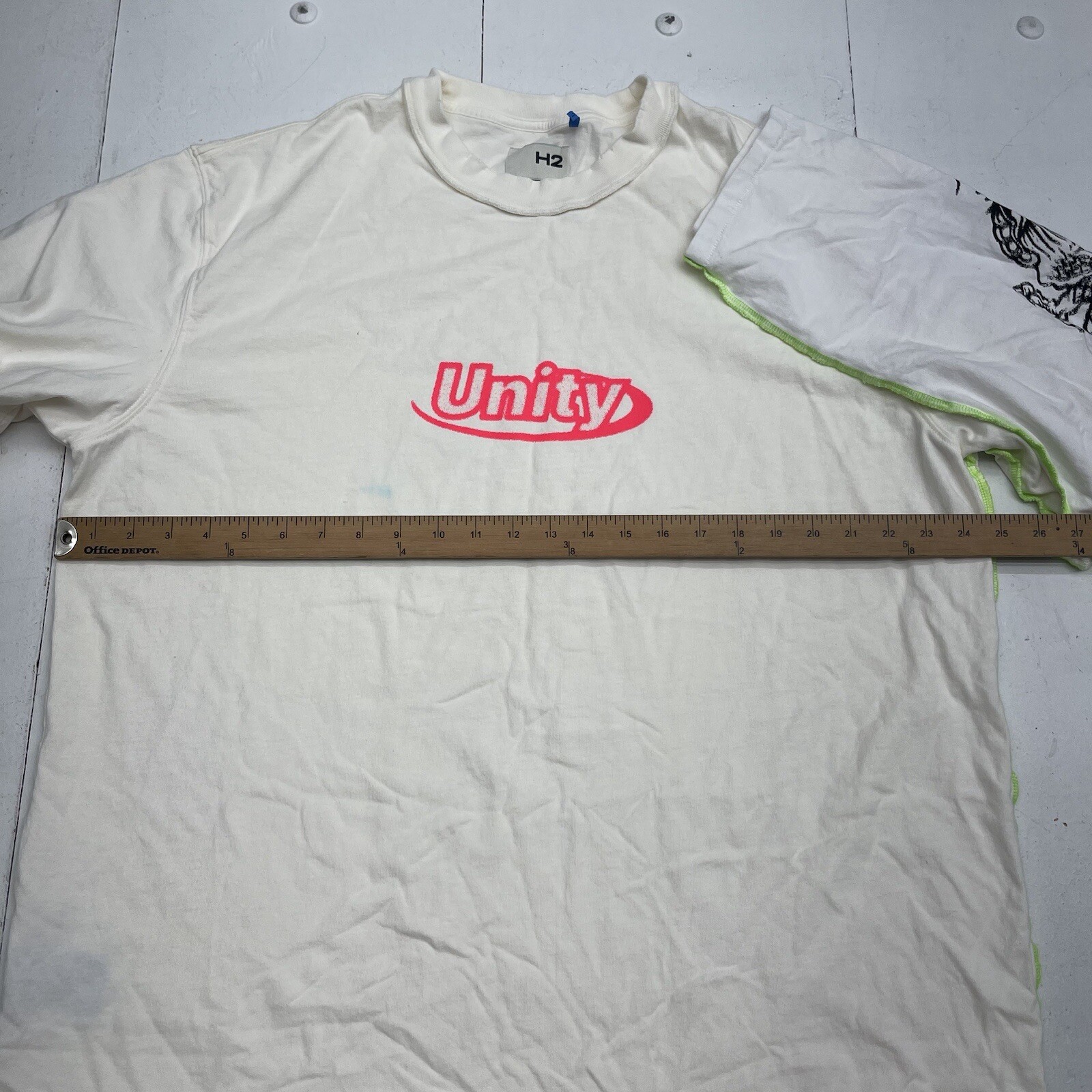 Heron Preston H2 Unity Oversized Long Flames Sleeve T-Shirt White Mens M gallery