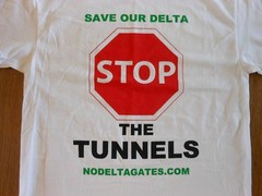 Save Our Delta Stop the Tunnels No Gates T Shirt White Red Size M CA Delta