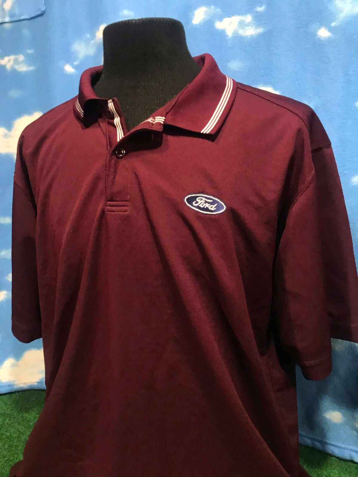 Ford Polo Golf shirt ClimaLite XL Red Burgundy Adidas Buttons C44 gallery