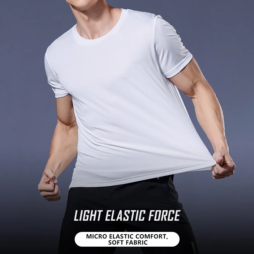 Men Summer Ice Silk Short Sleeve T-Shirt Quick Dry Fitness Sports Gym Wear Gift gallery