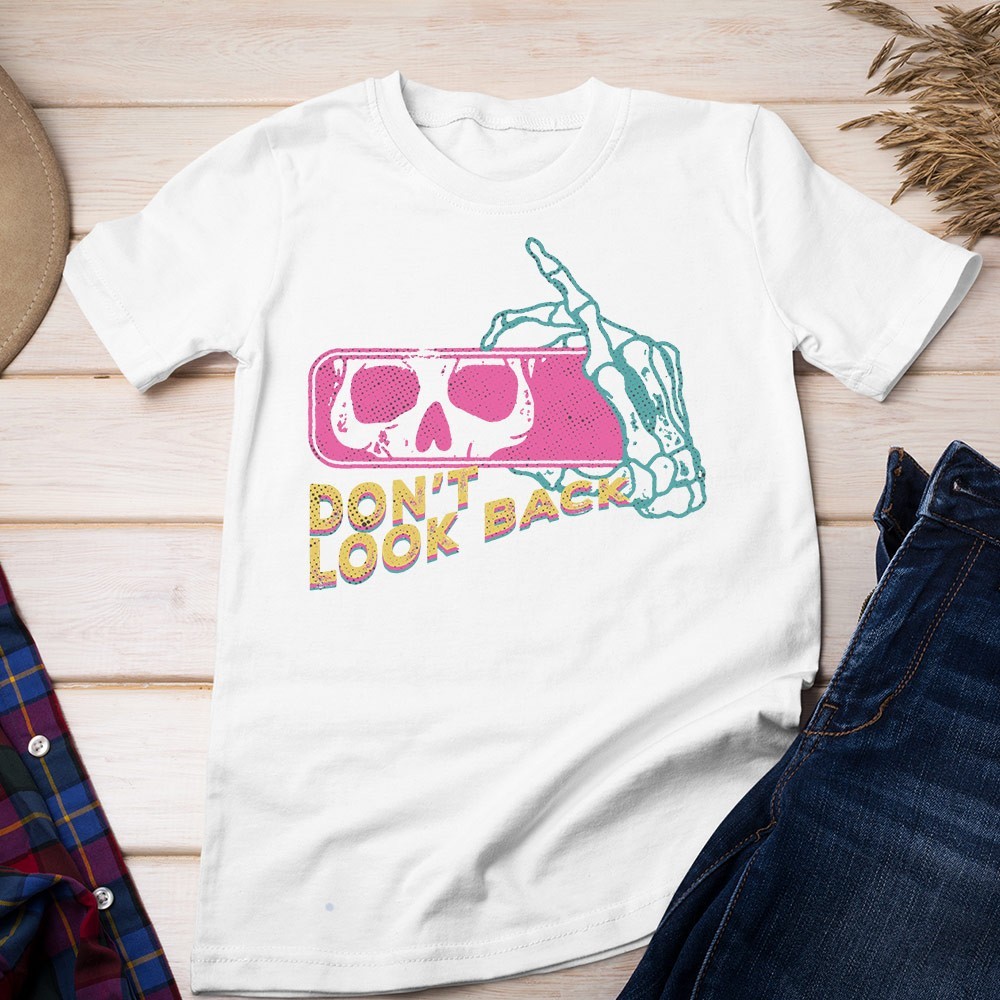 Retro Don_t Look Back Skull Unisex T-shirt | Gothic Skull Lover Gifts for Men gallery