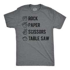 Mens Funny T Shirts Rock Paper Scissors Table Saw Sarcastic Novelty Tee for Men