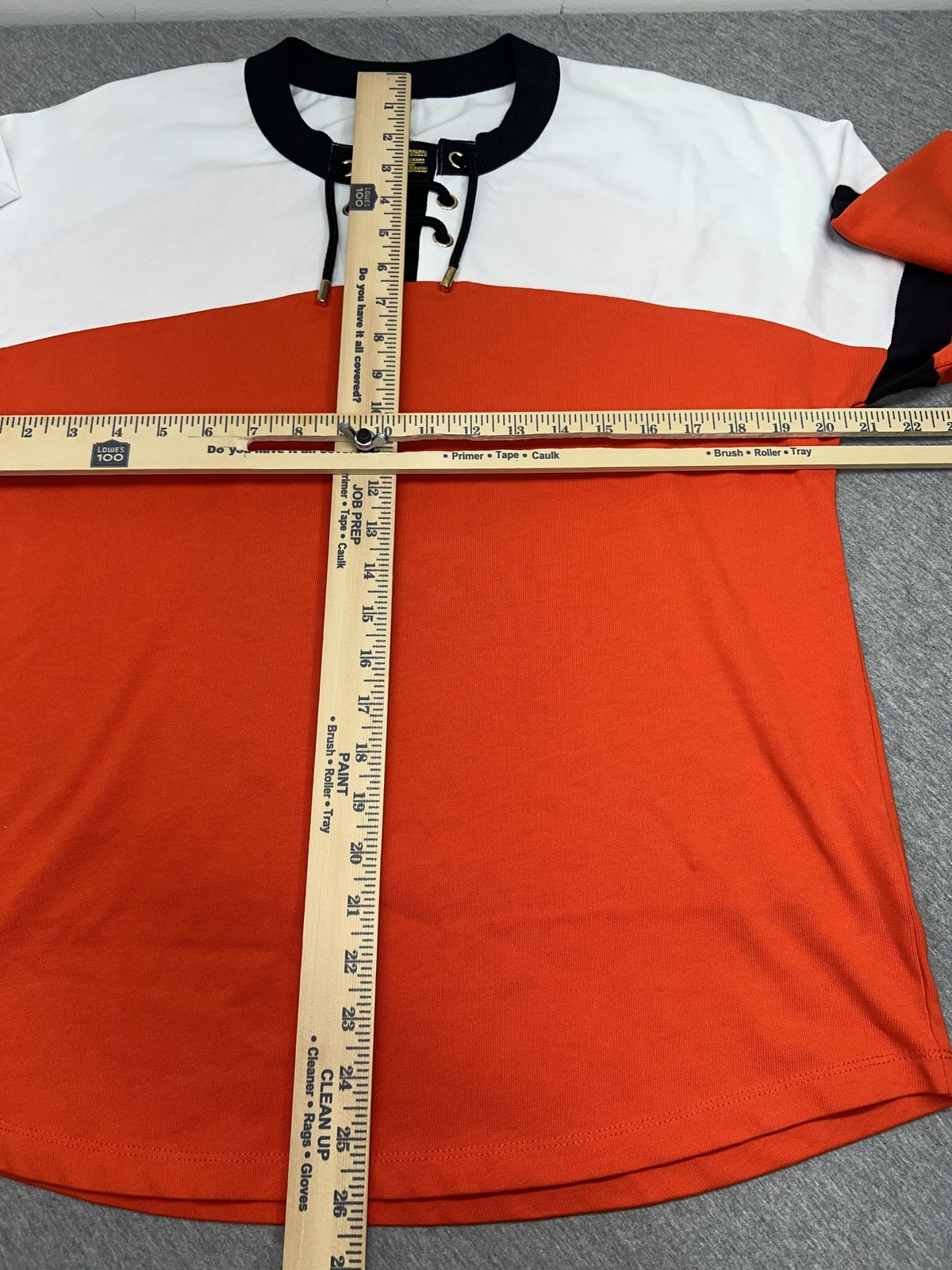 P.E Shirt Mens Small Orange White Hockey Jersey Lace Up Long Sleeve Top gallery