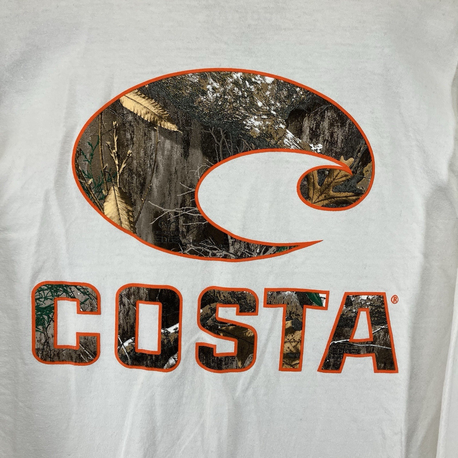 Men’s Long Sleeve Costa T Shirt White Heavy Cotton Back Camo Logo Large gallery