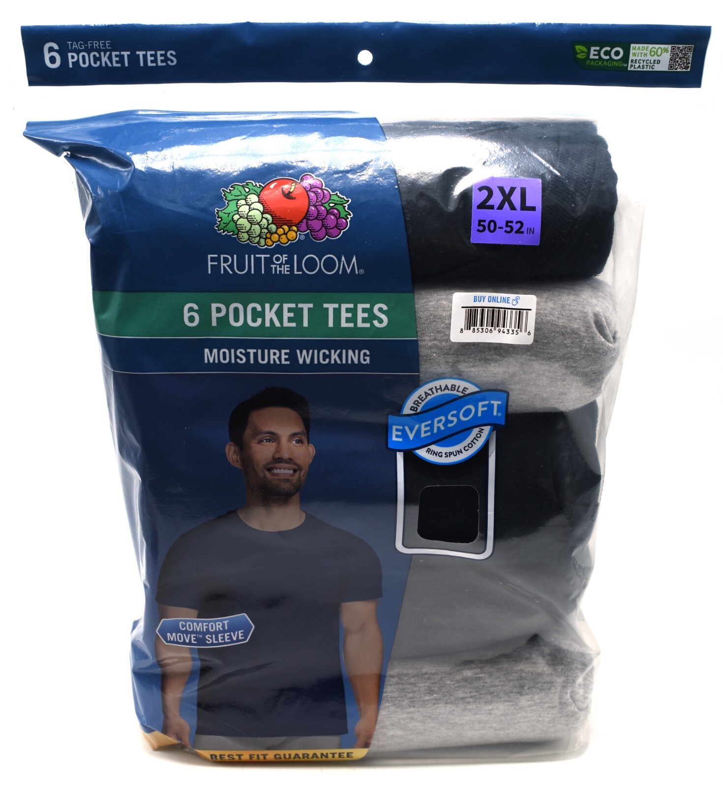 6 Fruit Of The Loom 2XL 50-52 Black Gray Pocket T-Shirts 2EG 127-132 CM gallery