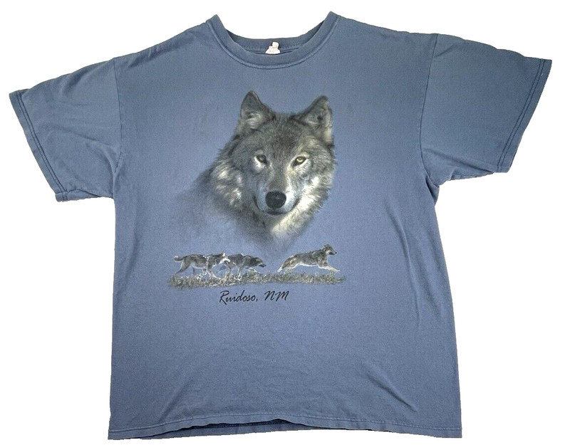 Anvil Wolf Pack Graphic T-Shirt Mens Med Animals Nature Outdoor Ruidoso NM Y2K