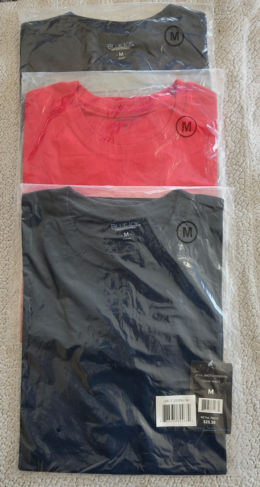 Lot Of 3, Blue Ice Men Short Sleeves Casual T-shirts, M , Black, Red & Navy Blue
