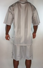 MEN’S 2 PIECE SILVER SEMI-SHEER CREW NECK SHIRT & SHORTS SET SIZE L