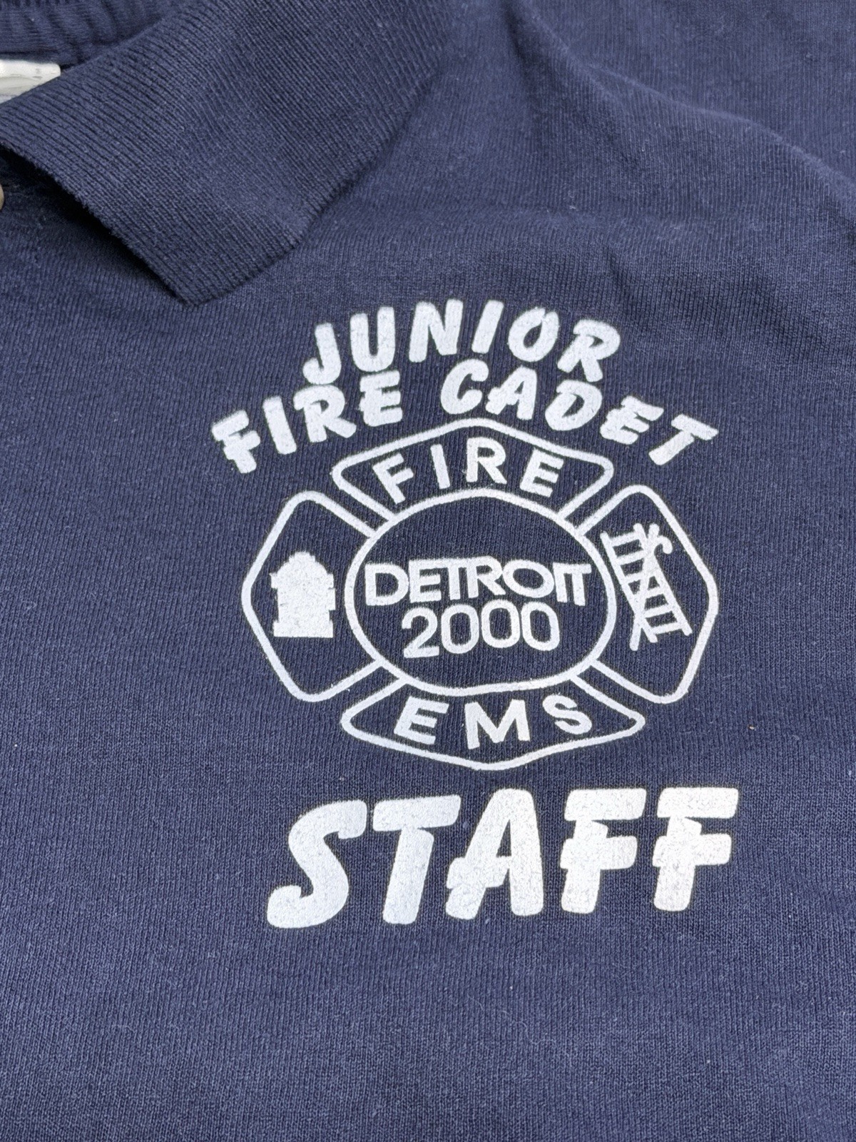 Vintage Detroit Fire Department Junior Cadet Polo Shirt Mens Size XL Blue gallery