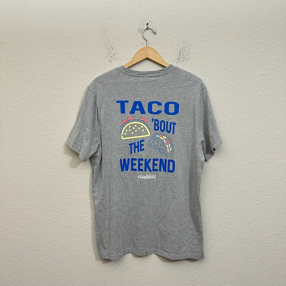 CHUBBIES Taco Tee Mens Sz XL Gray Graphic Print SS Cotton Blend Beach Weekend