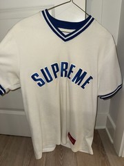 Supreme Velour Arched Embroidered Logo V Neck Baseball Top Size L, nice!!