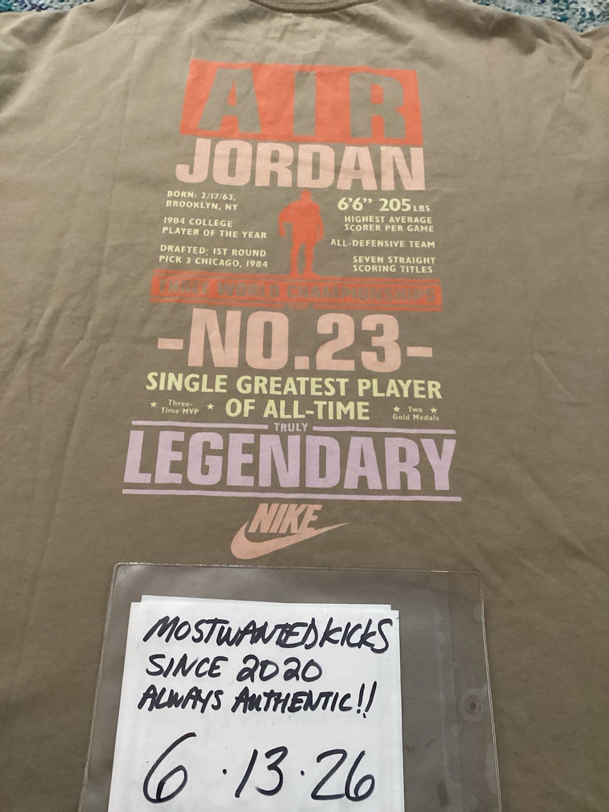 NWT Nike Air Jordan Flight Oversized T-Shirt Khaki & Iced Carmine Men’s Sz S gallery