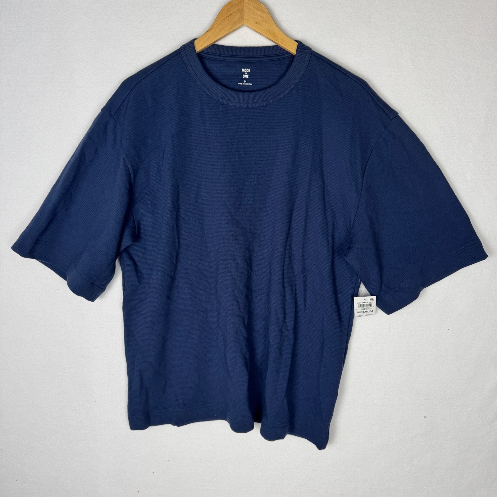 Mode of One Mens Ottoman Tee Caspian Waters Navy Blue Ribbed T-Shirt Medium NEW gallery