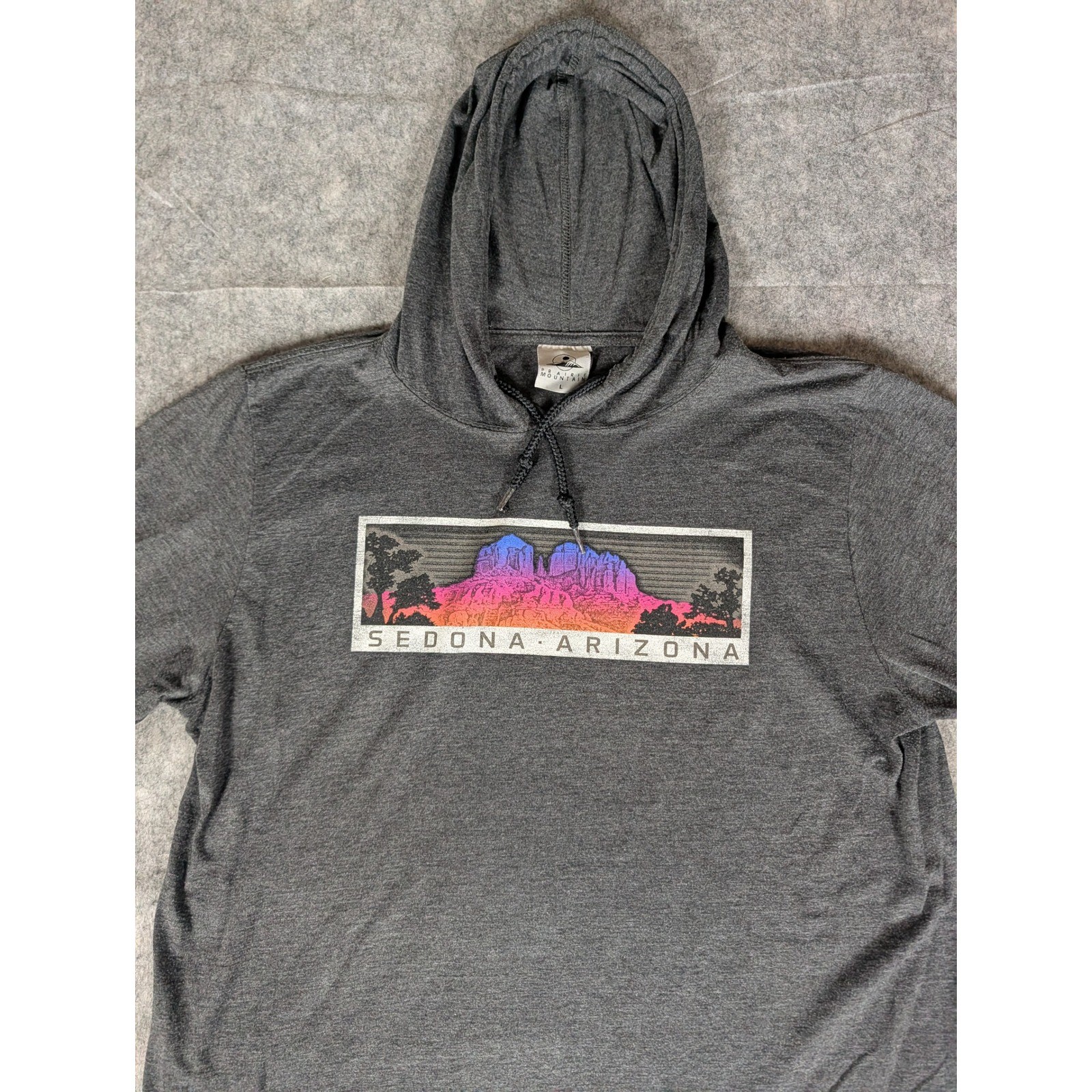 Prairie Mountain Sedona Arizona Sunset Graphic Long Sleeve Hooded T-Shirt Gray gallery