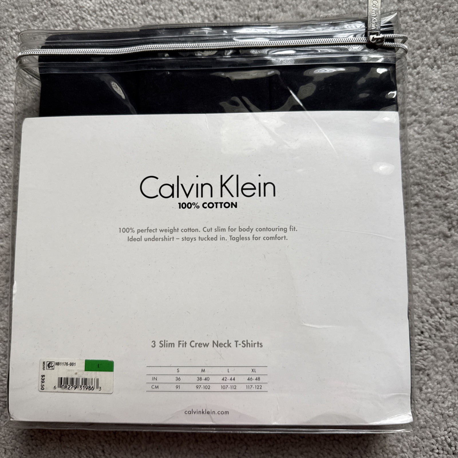NWT Calvin Klein 100% Cotton 3 Pack Slim Fit Black Crew Neck T-Shirts Mens Sz L gallery