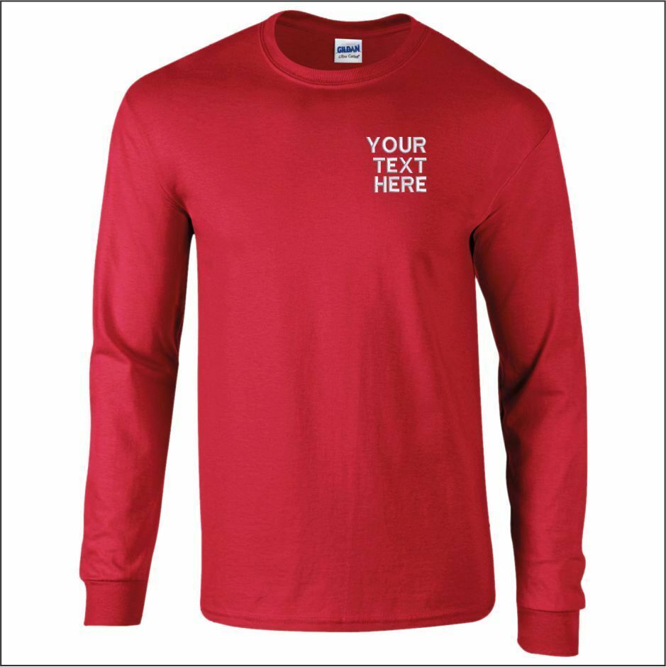 Personalised Custom Embroidered Men Long Sleeve T-Shirt Crew Neck Casual Tee Top
