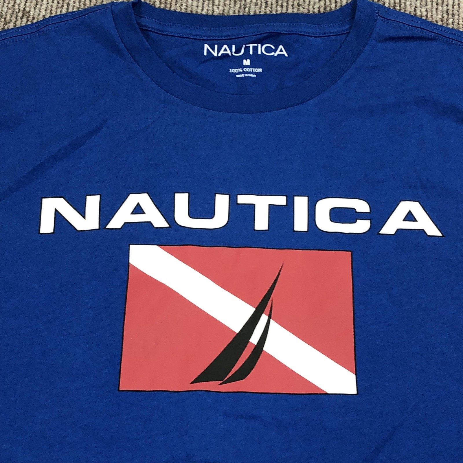 Nautica Shirt Mens Medium Blue Dive Flag Sailboat Graphic Cotton Tee Logo gallery