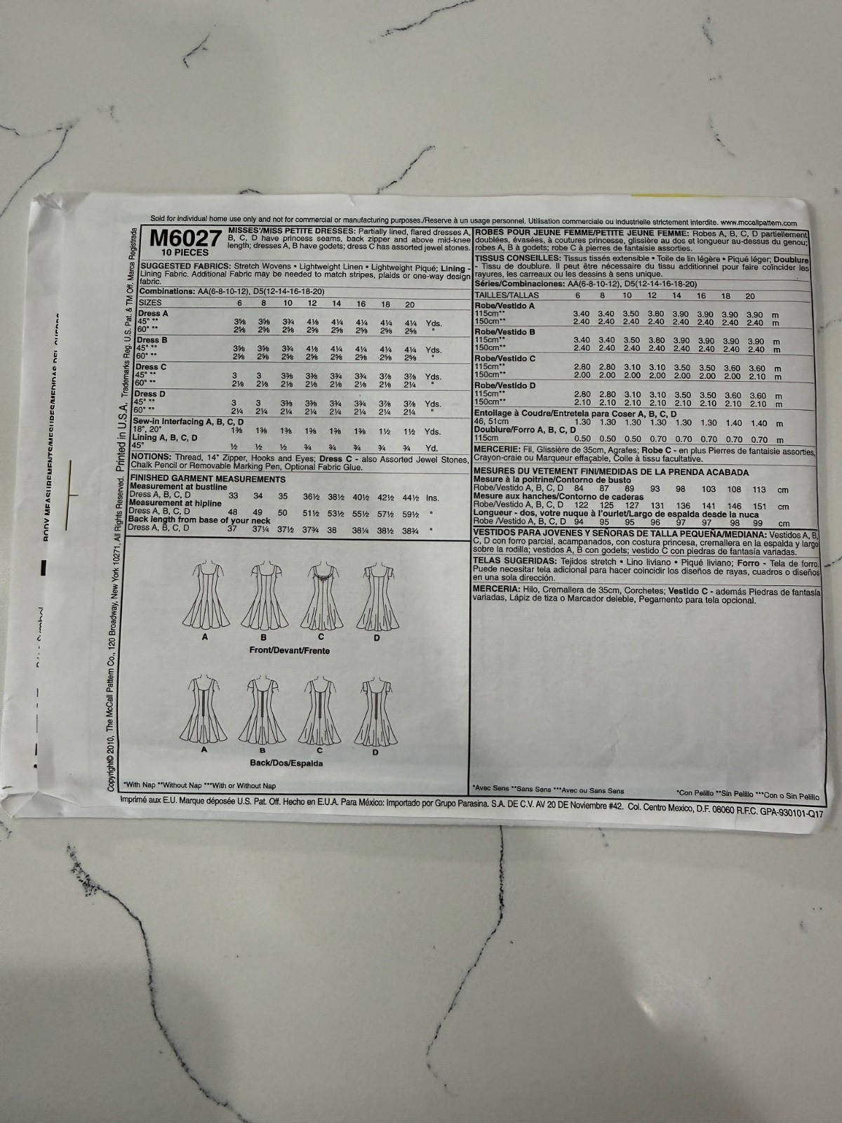 McCalls M6027 Sewing Pattern Flared Skirt Sleeveless Dresses Size D5 (12 – 20)