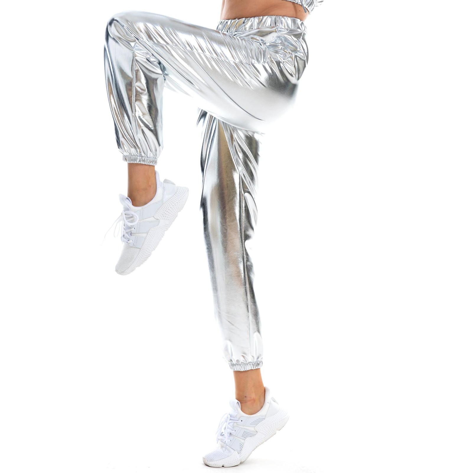 Women's Metallic Shiny Jogger Pants Holographic Hip Hop Streetwear Trousers gallery