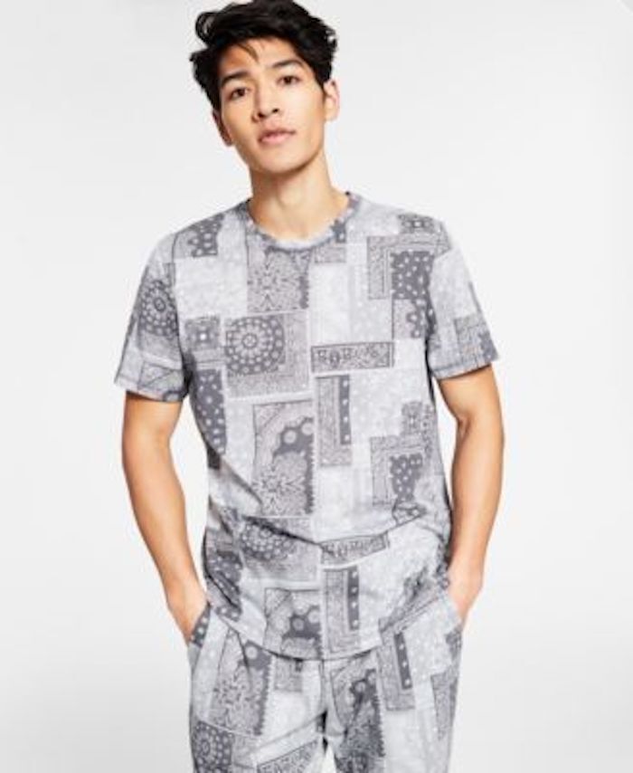 Sun + Stone Mens Gray Paisley Bandana Print Soft T Shirt gallery