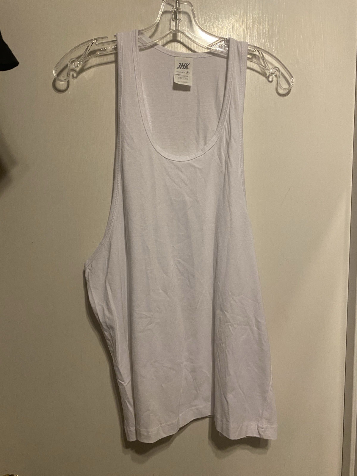 JC DISTRO Men's Tank Top Racerback Deep cut arms White Size Small NWOT gallery