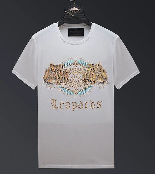 New Men Luxury Leopard Rhinestones Fashion Black White T-Shirt High Quality gallery