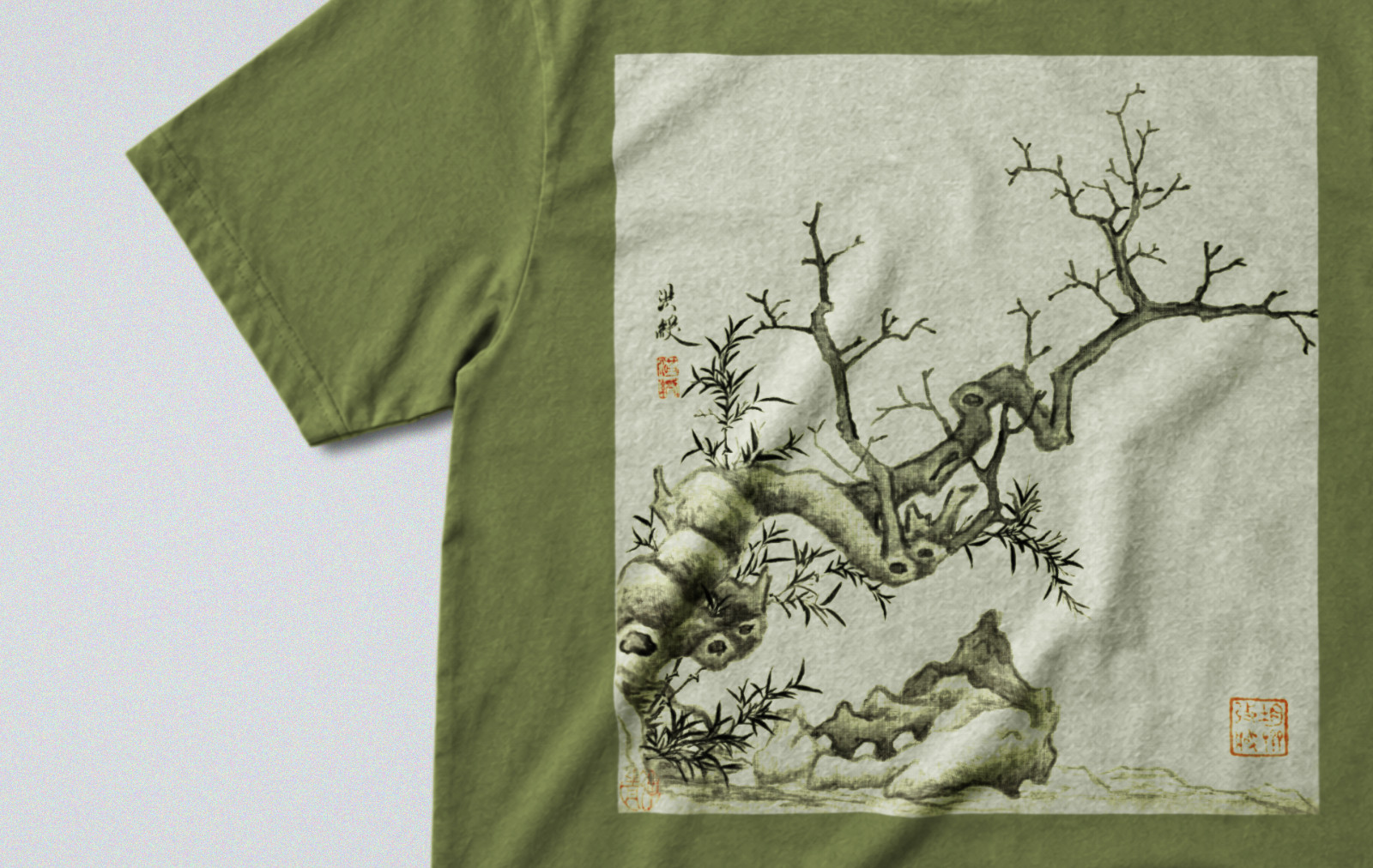 100% Cotton Tee - Regular Fit - Unisex - Chinese Botanical Print - Winter Scene gallery