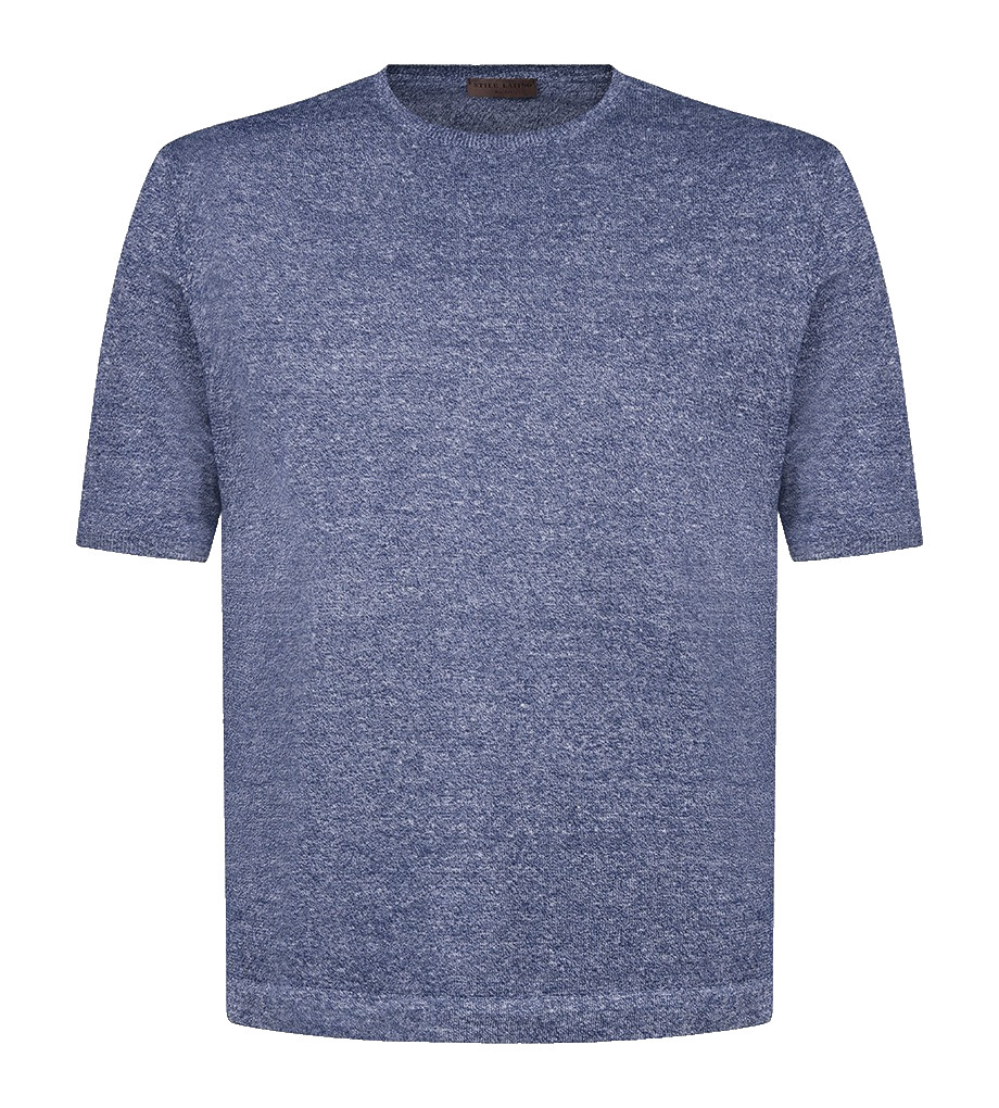 STILE LATINO t-shirt linen cotton EU 56 US 46 blue melange normal fit
