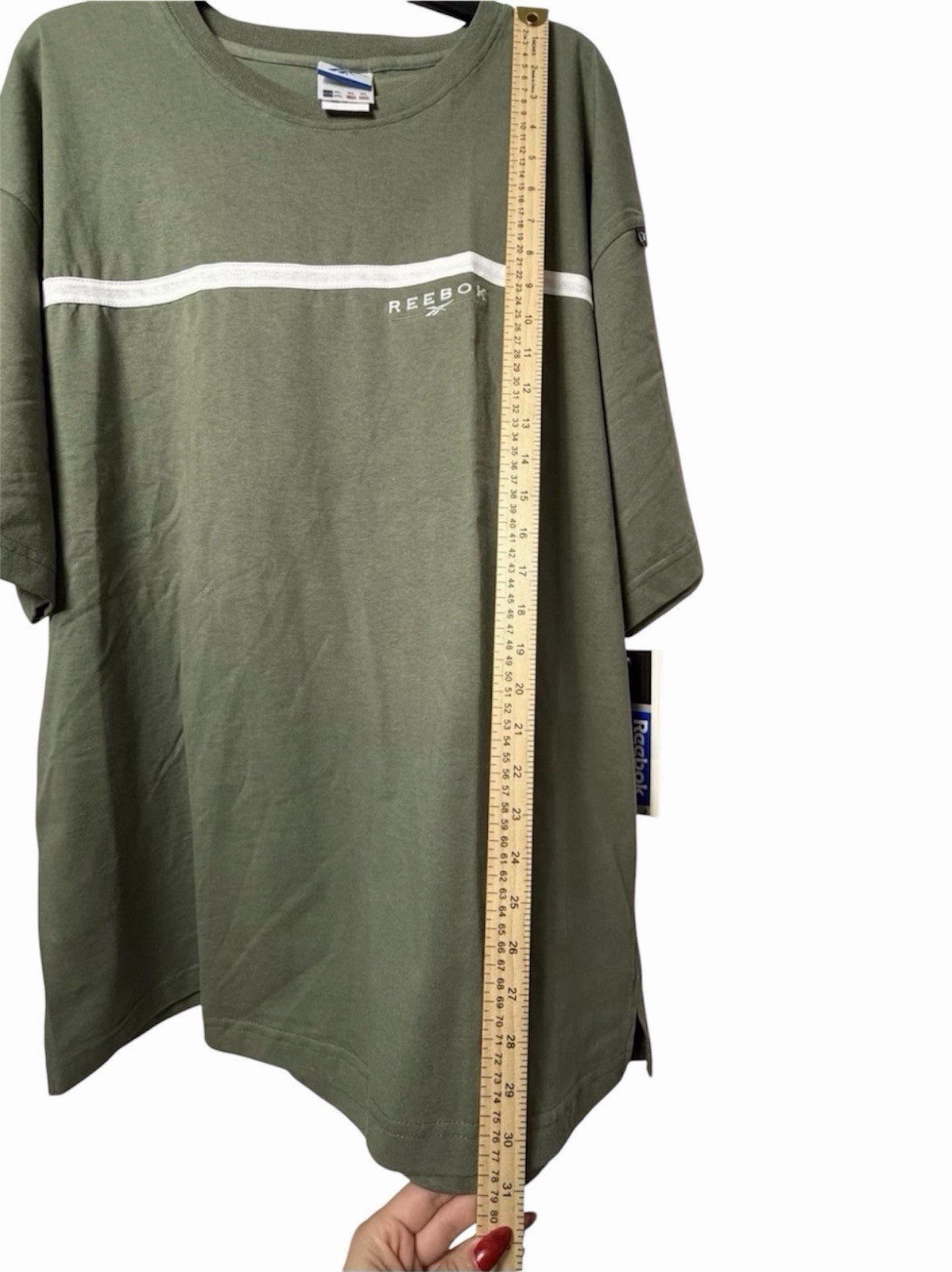 Reebok Men’s XL Green White Striped Logo T-Shirt Crew Neck NWT gallery