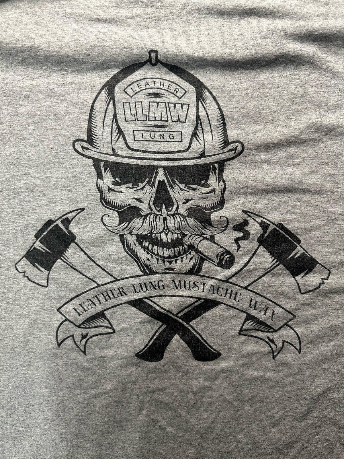 Leather Lung Mustache Wax Graphic T Shirt Mens L/XL Gray Skull Biker Tee