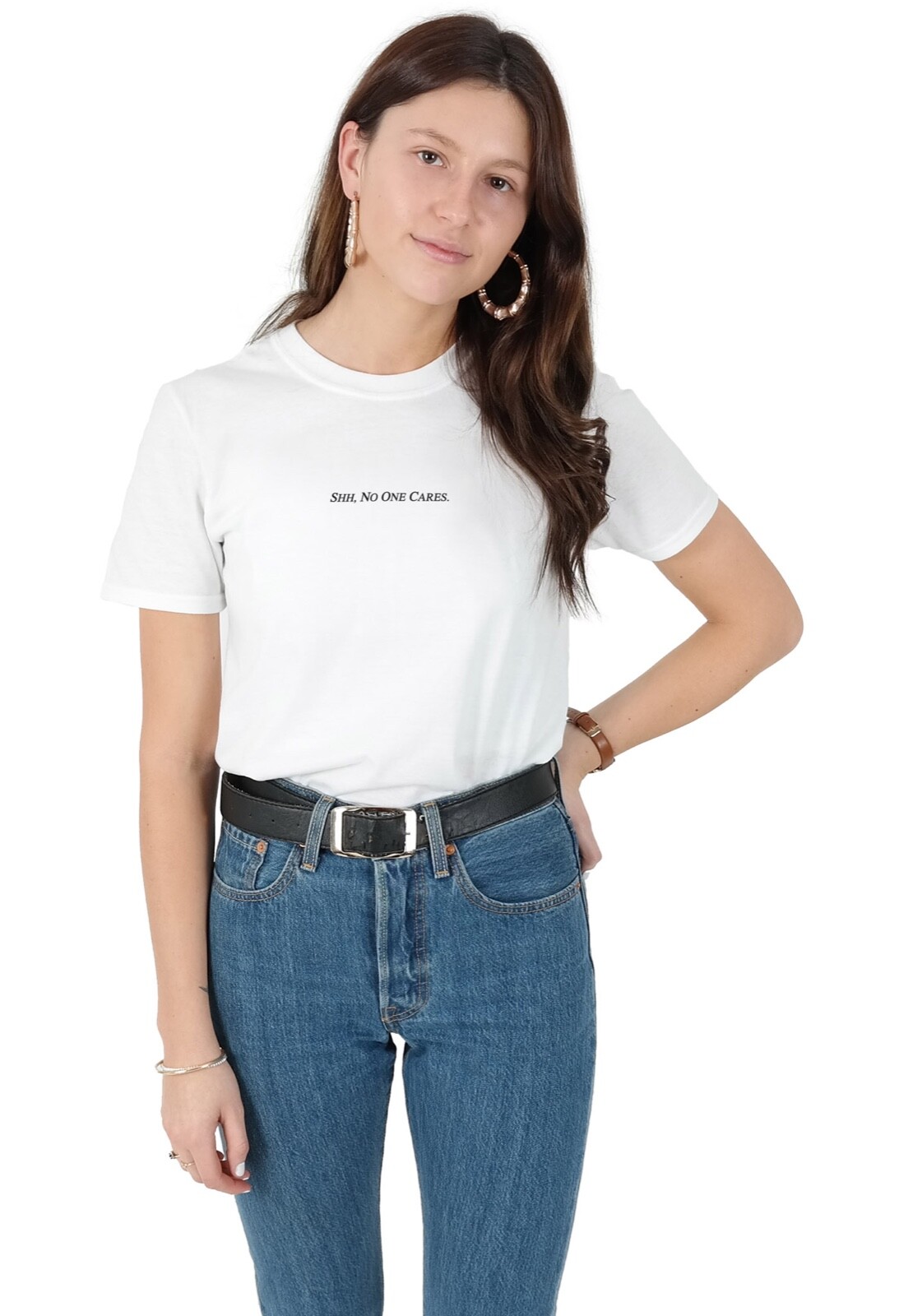 Shh No One Cares T-shirt Tee Funny Slogan Statement Grunge 90's Summer Party gallery
