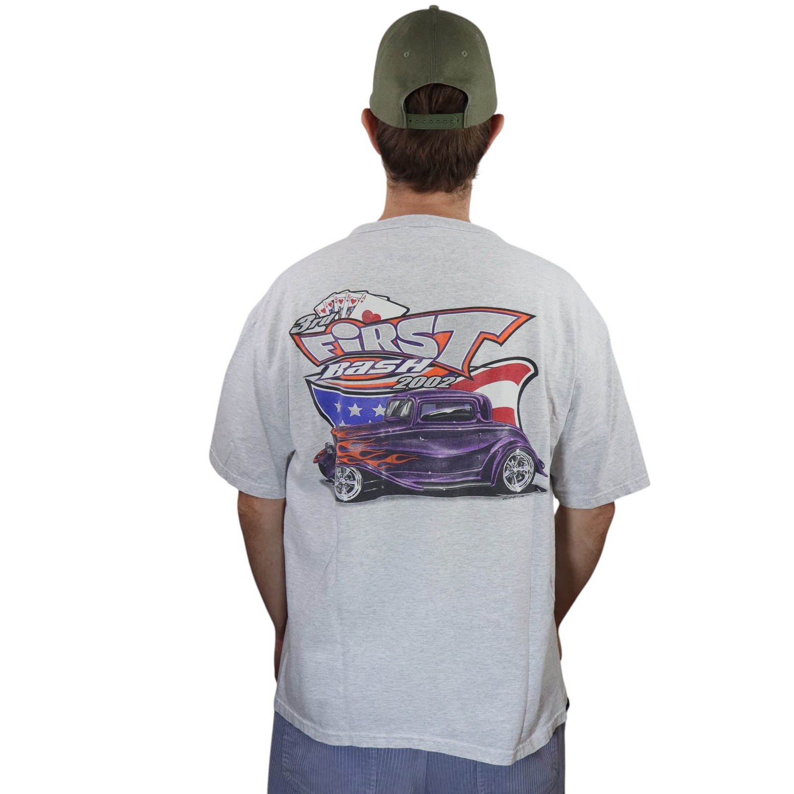 Vintage First Bash 2002 Shirt Mens XL Hot Rod Racing Henley Poker Graphic Tee