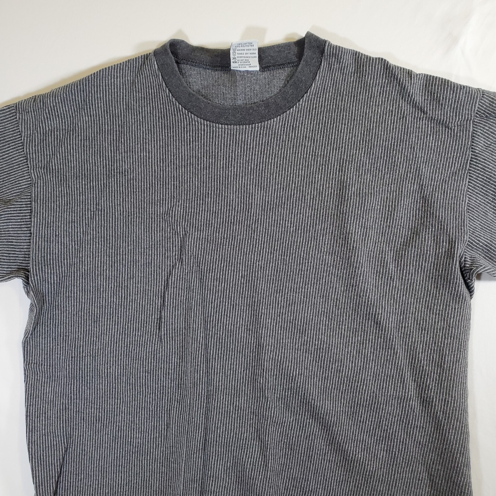 Cal Cru Gray Ribbed Polycotton Made in USA VTG 80s 90s XL TShirt T-Shirt Top gallery