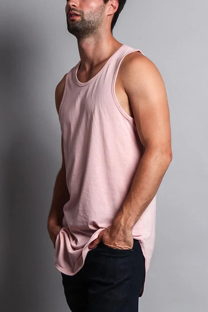 EPTM.Solid Color Long Length Curved Hem Tank Top - Pink -Size Small Set of Two gallery
