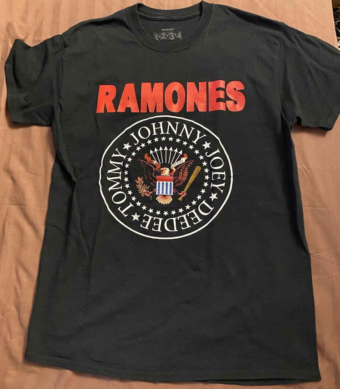 Ramones – 1 2 3 4 – 2020 Black Shirt – Tommy/Johnny/Joey/Dee Dee Mens M