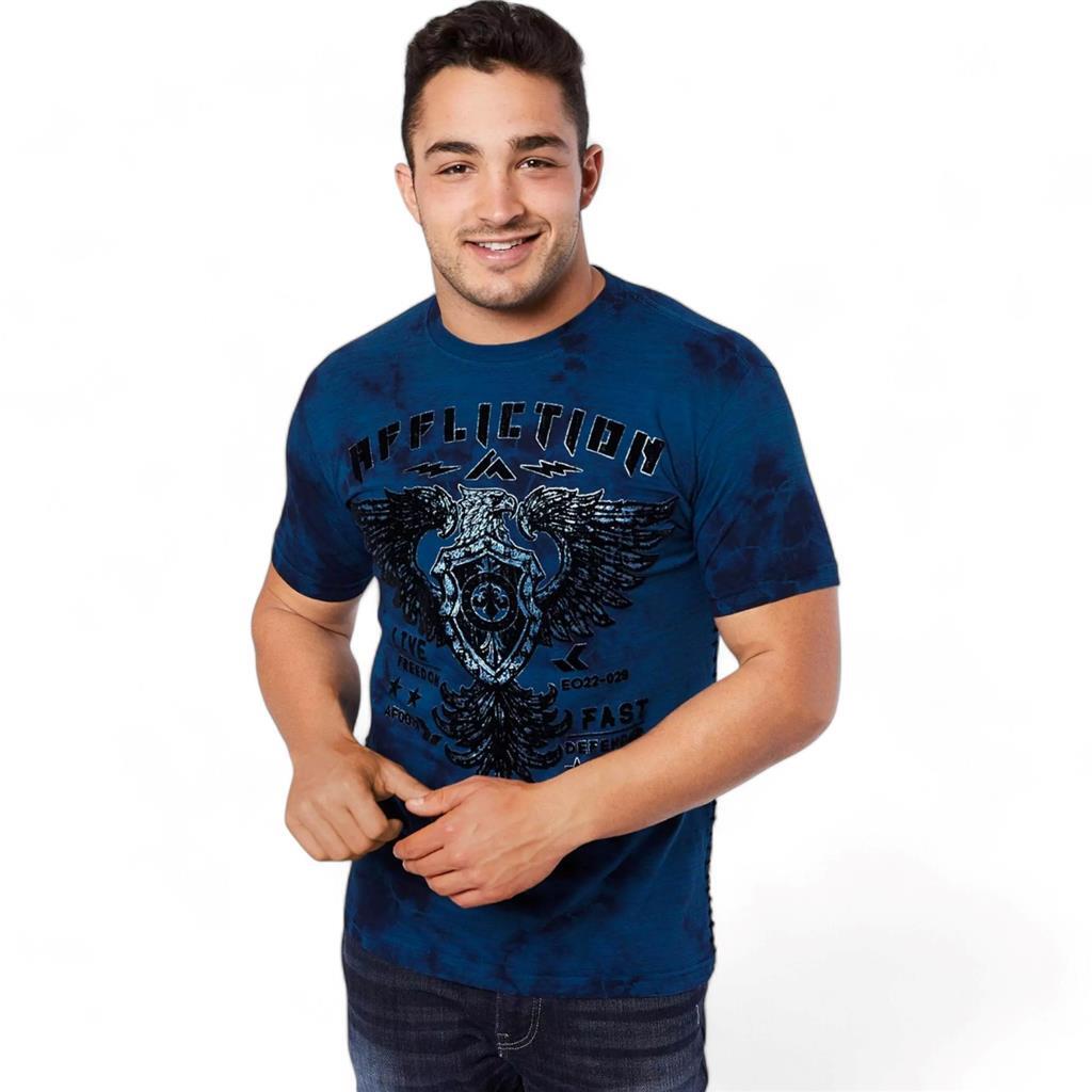 Men's Affliction Standing Value Navy Blue Crystal Wash Premium Y2K T-Shirt Large gallery