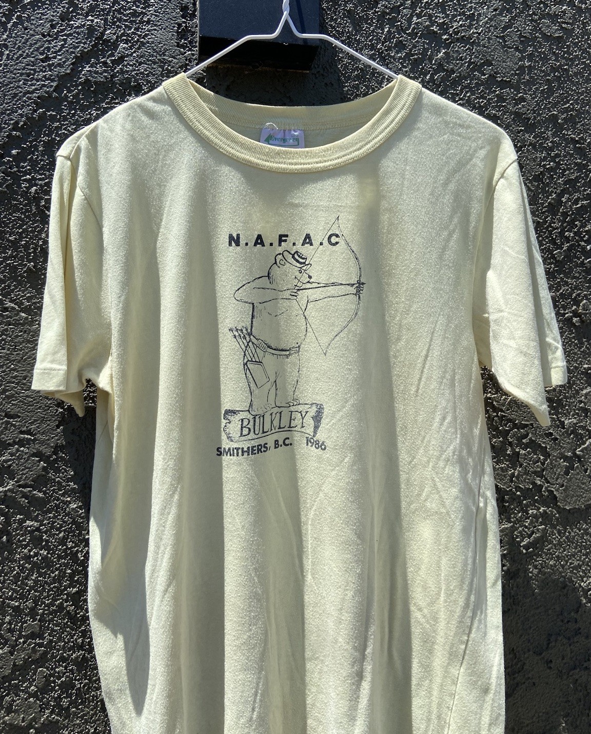 True Vintage 80s N.A.F.A.C Archery T Shirt Sz L Bulkley Smithers B.C Yellow USA gallery