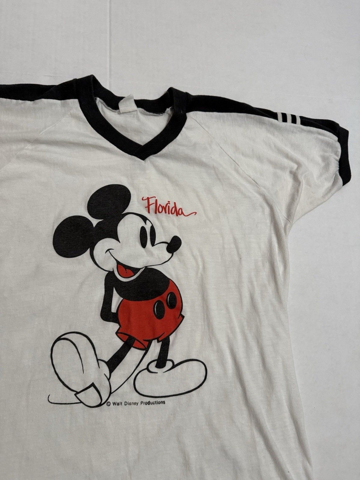 Vintage 70s 80s Velva Sheen Mickey Mouse Florida Ringer Tee T Shirt White Small gallery