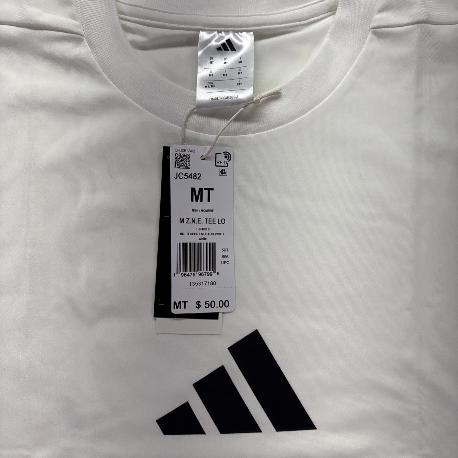 Adidas ZNE T Shirt Men’s Size Medium Tall White Short Sleeve New