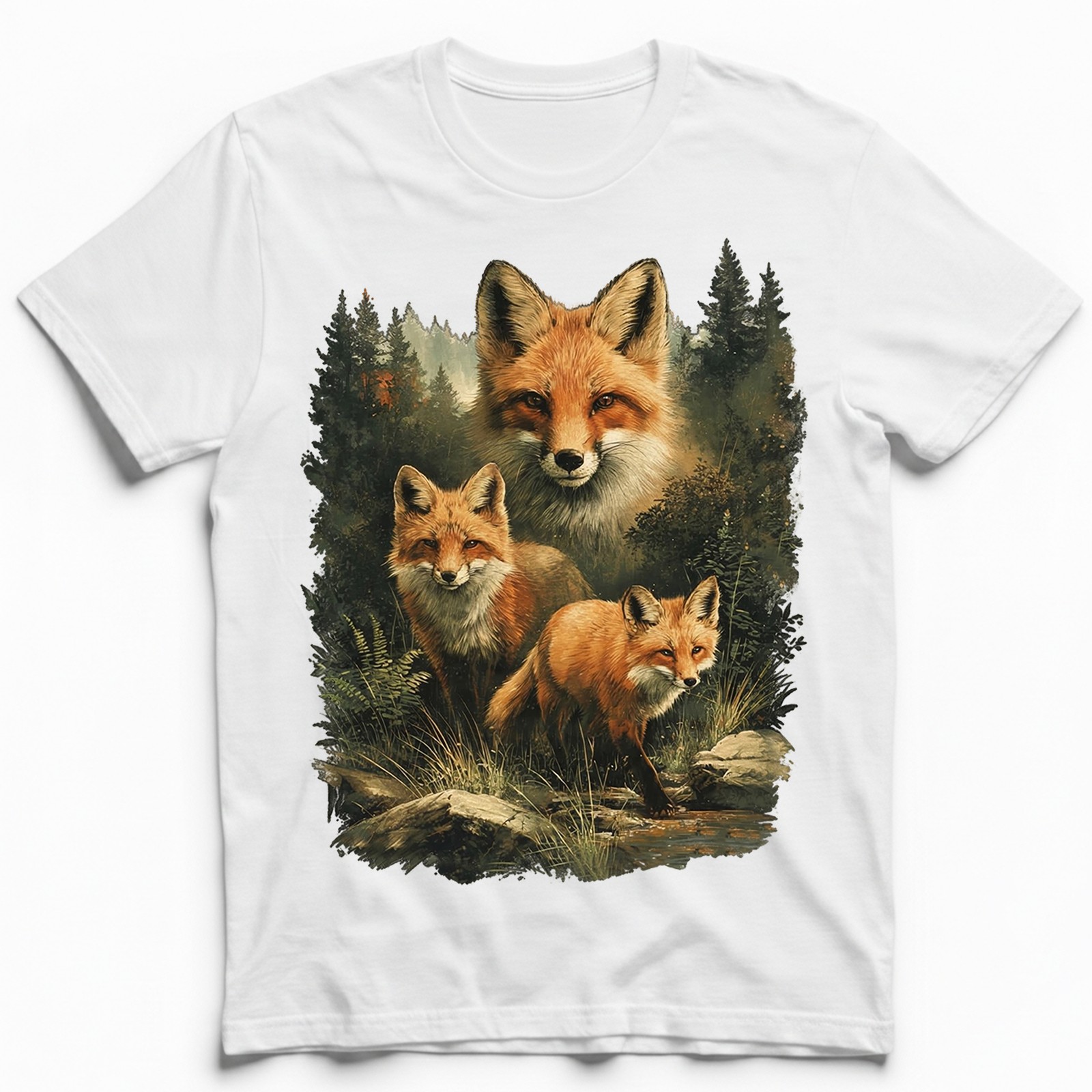 Red Fox Family Watercolor Splash Forest T-Shirt Wildlife Nature Lover Animal Tee gallery