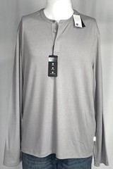 Alfani Stretch Men Gray Solid Crewneck Longsleeved Performance Shirt Henley New