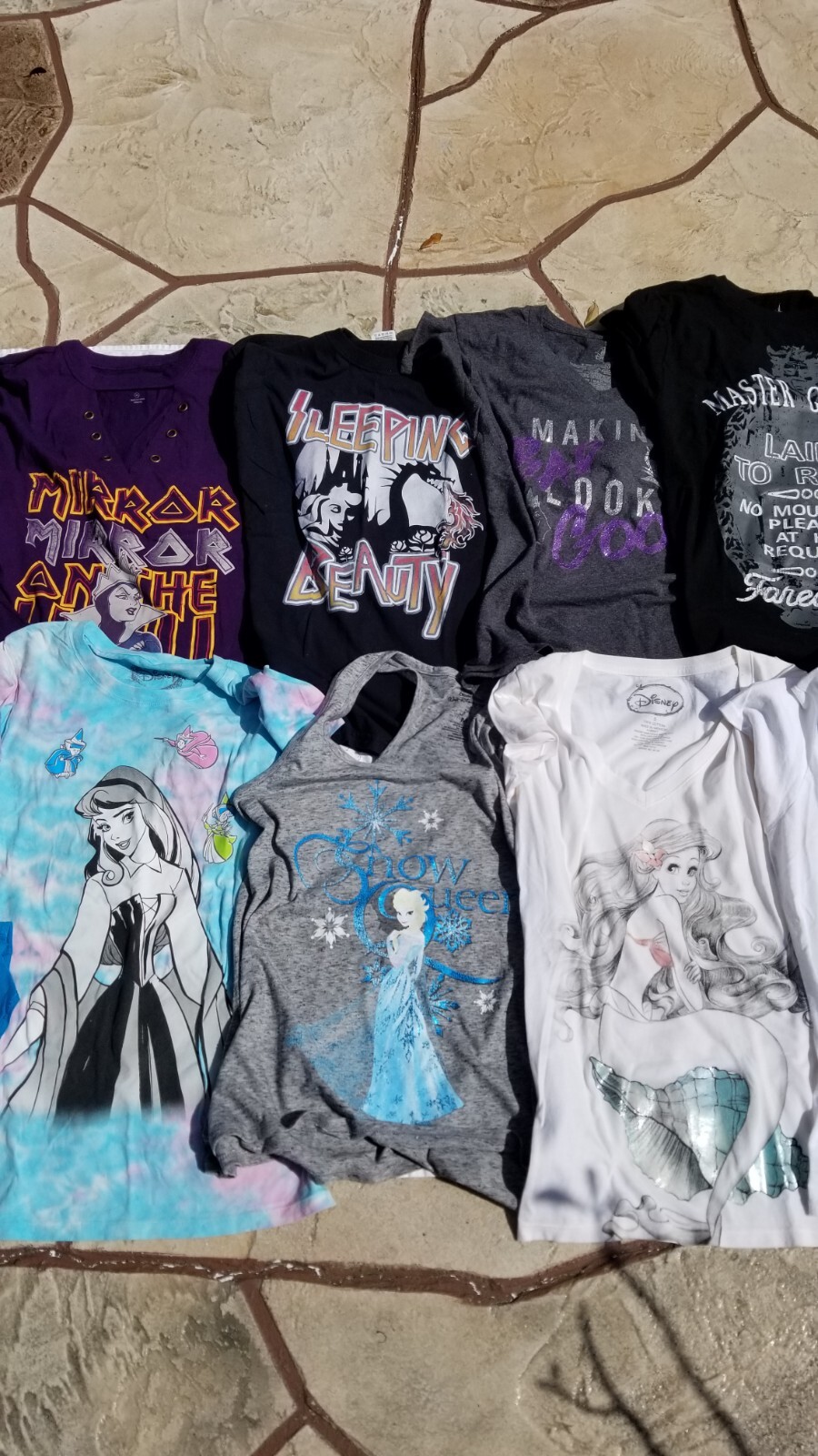Womens Disney T Shirt 12 Lot Medium Sleeping Beauty Aladdin Princess w/ Leggings gallery